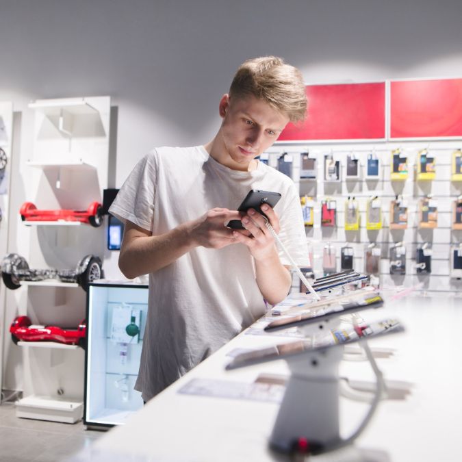 a man checking a phone