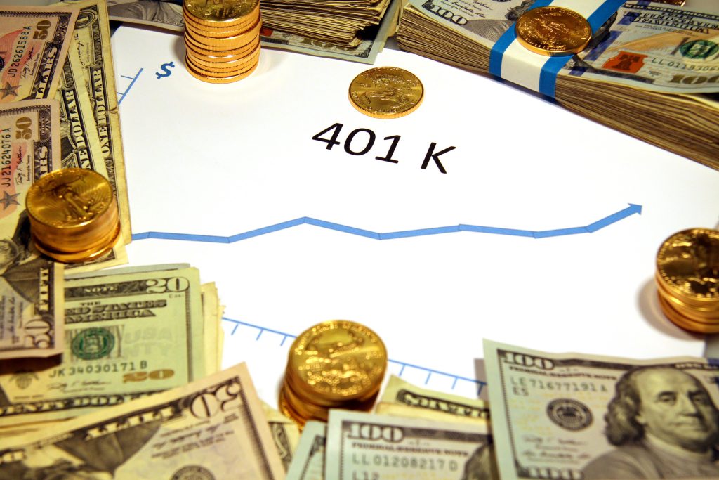 401k retirement chart graph going up with gold and money