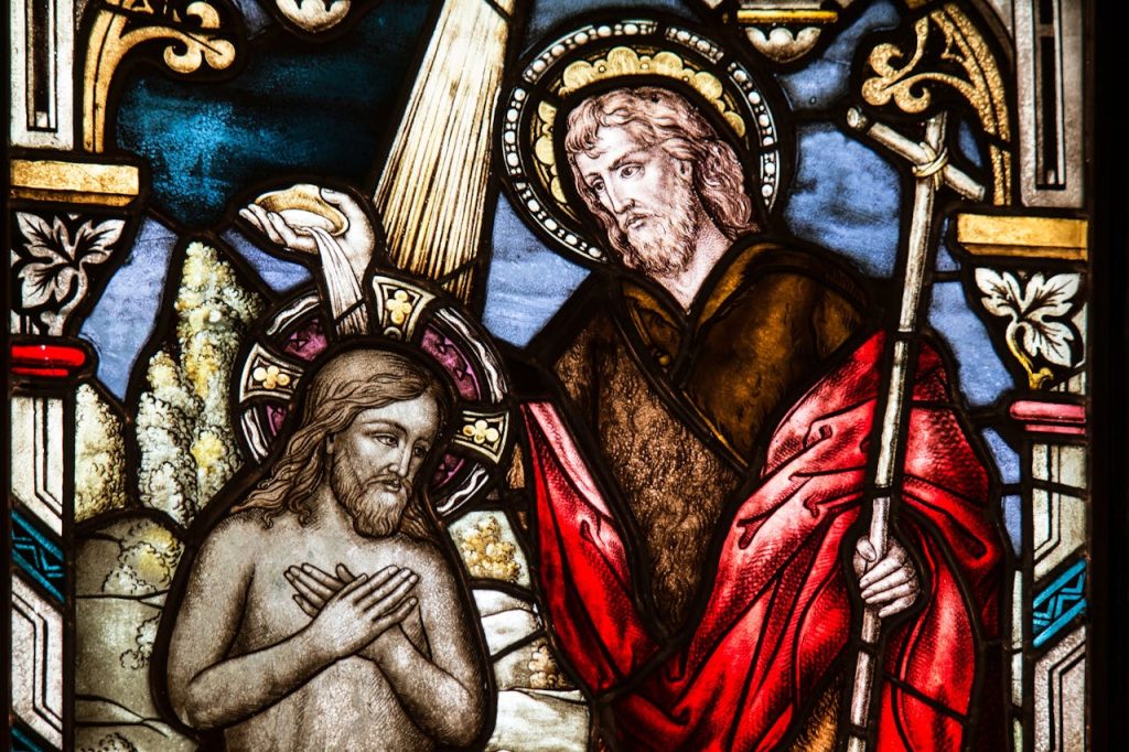 Stained glass religious depiction